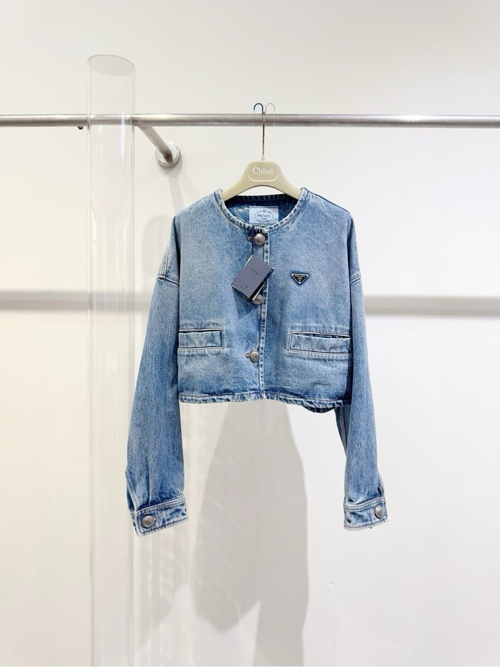 Prada Light Blue Denim Jacket with Black Triangle Logo
